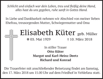 Traueranzeige von Elisabeth Küter von Märkische Oderzeitung