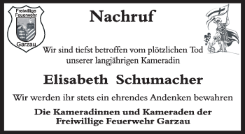 Traueranzeige von Elisabeth Schumacher von Märkische Oderzeitung