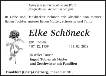 Traueranzeige von Elke Schöneck von Märkische Oderzeitung
