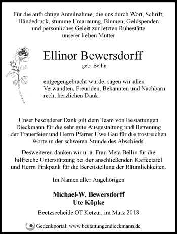 Traueranzeige von Ellinor Bewersdorff von Märkische Oderzeitung