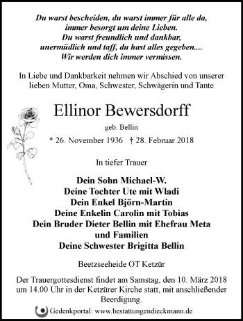 Traueranzeige von Ellinor Bewersdorff von Märkische Oderzeitung