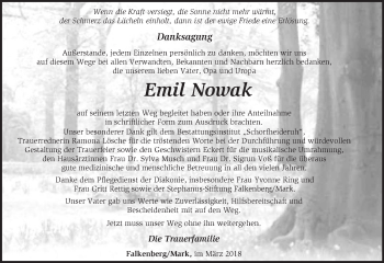 Traueranzeige von Emil Nowak von Märkische Oderzeitung