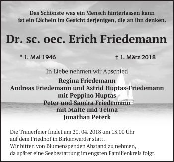 Traueranzeige von Erich Friedemann von Märkische Oderzeitung