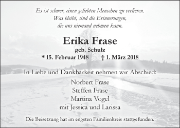 Traueranzeige von Erika Frase von Märkische Oderzeitung