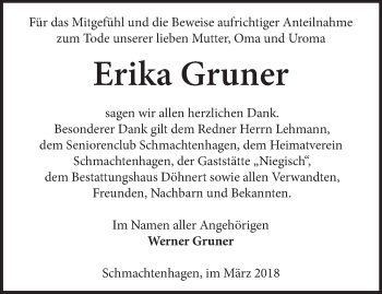 Traueranzeige von Erika Gruner von Märkische Oderzeitung