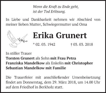 Traueranzeige von Erika Grunert von Märkische Oderzeitung