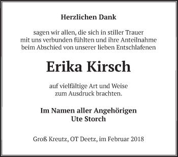 Traueranzeige von Erika Kirsch von Märkische Oderzeitung