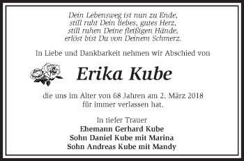 Traueranzeige von Erika Kube von Märkische Oderzeitung