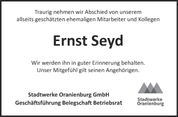 Traueranzeige von Ernst Seyd von Märkische Oderzeitung