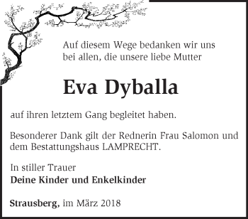 Traueranzeige von Eva Dyballa von Märkische Oderzeitung