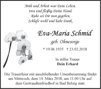 Traueranzeige von Eva-Maria Schmid von Märkische Oderzeitung