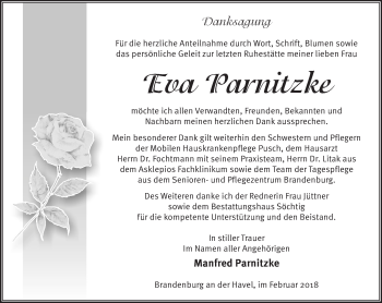 Traueranzeige von Eva Parnitzke von Märkische Oderzeitung