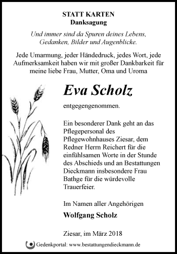 Traueranzeige von Eva Scholz von Märkische Oderzeitung
