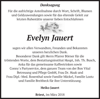 Traueranzeige von Evelyn Jauert von Märkische Oderzeitung