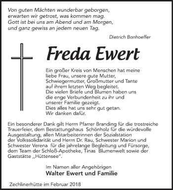 Traueranzeige von Freda Ewert von Märkische Oderzeitung