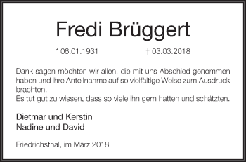 Traueranzeige von Fredi Brüggert von Märkische Oderzeitung