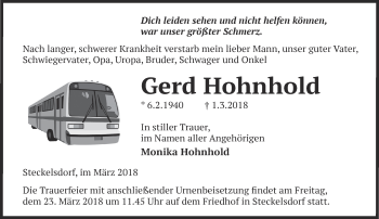 Traueranzeige von Gerd Hohnhold von Märkische Oderzeitung