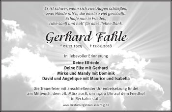 Traueranzeige von Gerhard Fahle von Märkische Oderzeitung