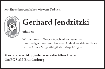 Traueranzeige von Gerhard Jendritzki von Märkische Oderzeitung