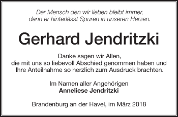 Traueranzeige von Gerhard Jendritzki von Märkische Oderzeitung