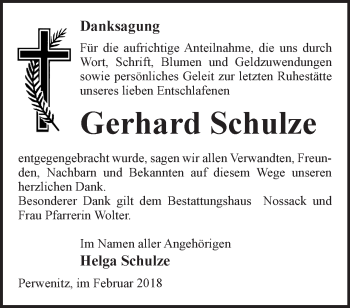 Traueranzeige von Gerhard Schulze von Märkische Oderzeitung