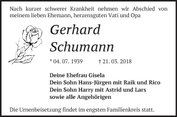 Traueranzeige von Gerhard Schumann von Märkische Oderzeitung