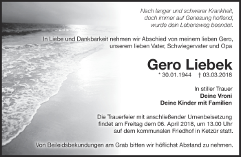 Traueranzeige von Gero Liebek von Märkische Oderzeitung