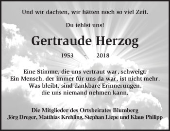 Traueranzeige von Gertraude Herzog von Märkische Oderzeitung