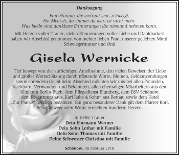 Traueranzeige von Gisela Wernicke von Märkische Oderzeitung