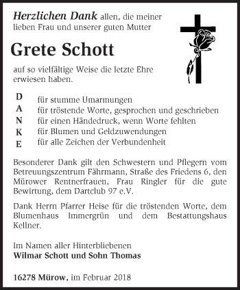 Traueranzeige von Grete Schott von Märkische Oderzeitung