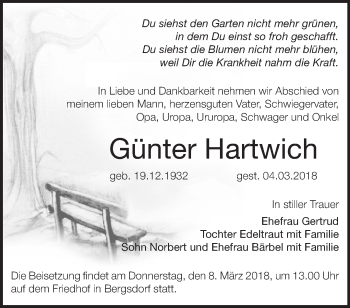 Traueranzeige von Günter Hartwich von Märkische Oderzeitung