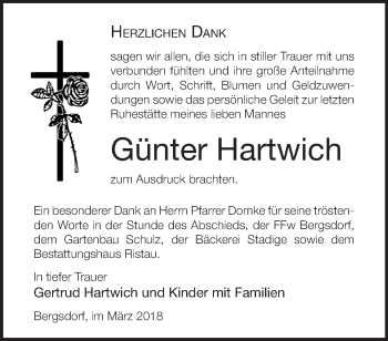 Traueranzeige von Günter Hartwich von Märkische Oderzeitung