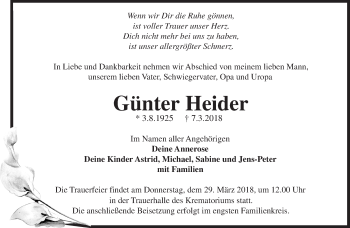 Traueranzeige von Günter Heider von Märkische Oderzeitung