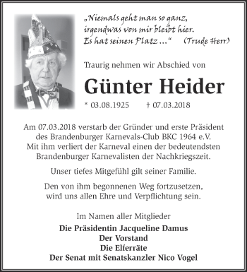 Traueranzeige von Günter Heider von Märkische Oderzeitung