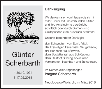 Traueranzeige von Günter Scherbarth von Märkische Oderzeitung