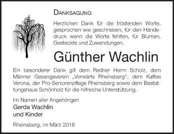 Traueranzeige von Günther Wachlin von Märkische Oderzeitung