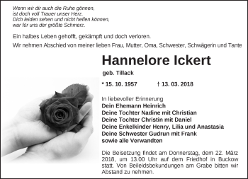 Traueranzeige von Hannelore Ickert von Märkische Oderzeitung