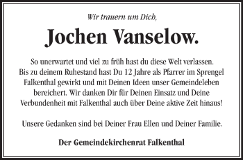 Traueranzeige von Hans-Joachim Vanselow von Märkische Oderzeitung