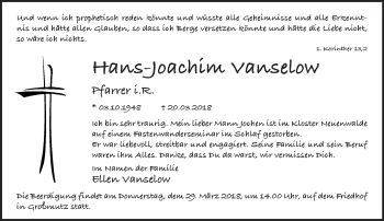 Traueranzeige von Hans-Joachim Vanselow von Märkische Oderzeitung