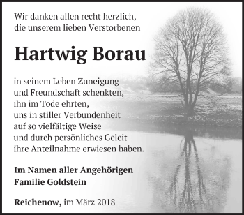 Traueranzeige von Hartwig Borau von Märkische Oderzeitung