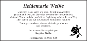 Traueranzeige von Heidemarie Weiße von Märkische Oderzeitung