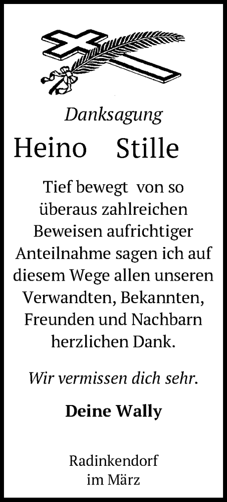  Traueranzeige für Heino Stille vom 09.03.2018 aus Märkische Oderzeitung
