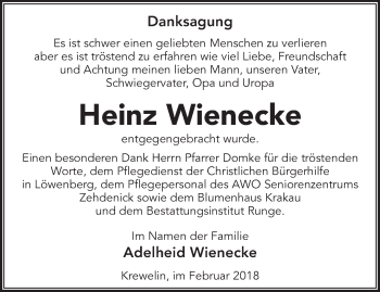 Traueranzeige von Heinz Wienecke von Märkische Oderzeitung