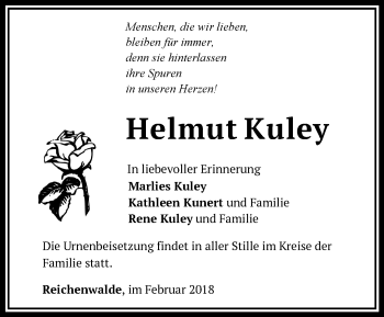 Traueranzeige von Helmut Kuley von Märkische Oderzeitung