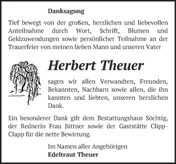 Traueranzeige von Herbert Theuer von Märkische Oderzeitung