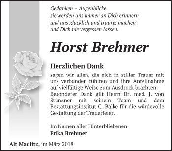 Traueranzeige von Horst Brehmer von Märkische Oderzeitung