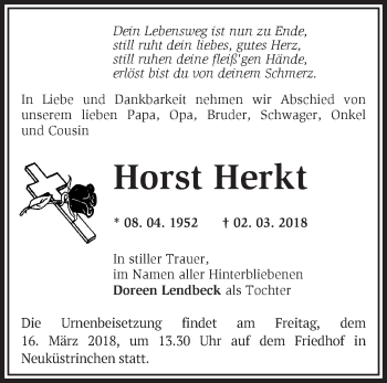 Traueranzeige von Horst Herkt von Märkische Oderzeitung