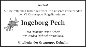 Traueranzeige von Ingeborg Pech von Märkische Oderzeitung