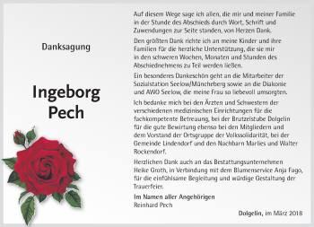 Traueranzeige von Ingeborg Pech von Märkische Oderzeitung