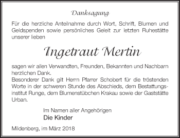 Traueranzeige von Ingetraut Mertin von Märkische Oderzeitung